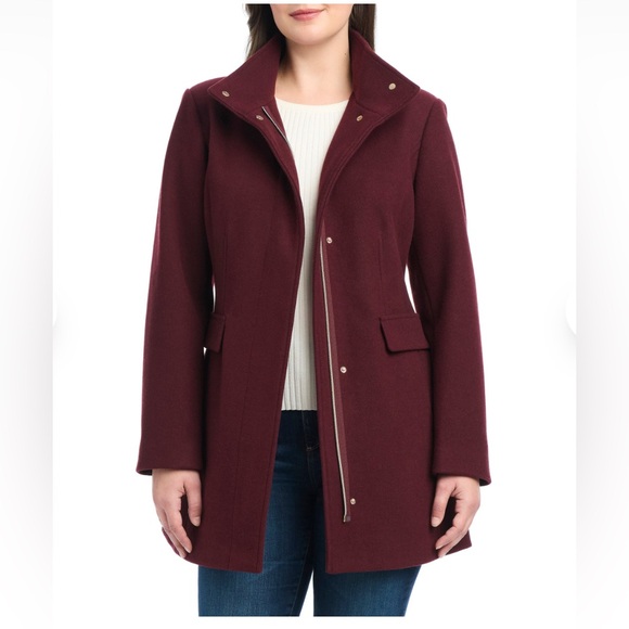 Vince Camuto Deep Red Pea Coat - Picture 2 of 6